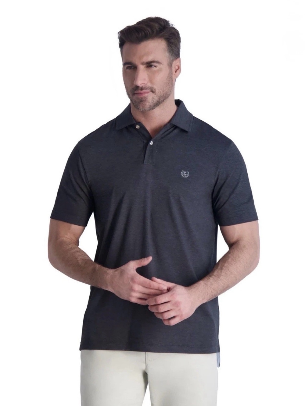 Chaps Men's Performance Golf Polo M Black Gray Stretch Moisture Wicking NWT